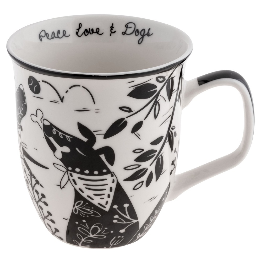 Karma boho 12oz ceramic mug-“peace love & dogs”/dog artwork - NWT